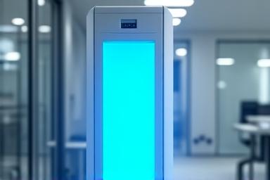 UV-C light device sanitizing a clean, modern office space